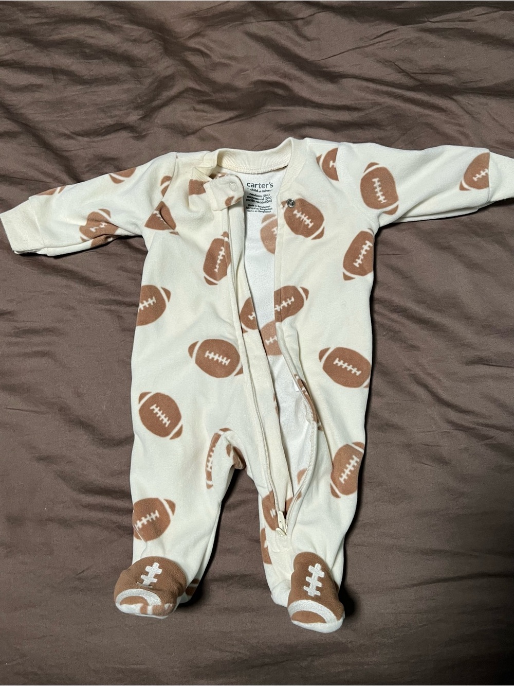 Carter's Cream Football Print One-Piece Sleep & Play